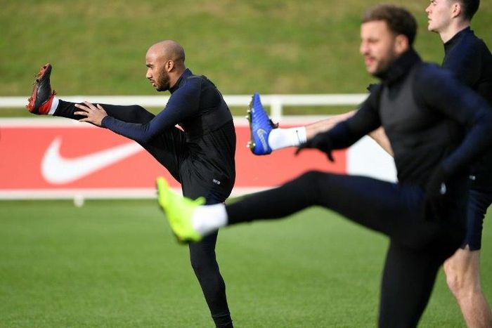Fabian Delph pictured during England training, will captain England for the first time in their friendly against the United States at Wembley on Thursday