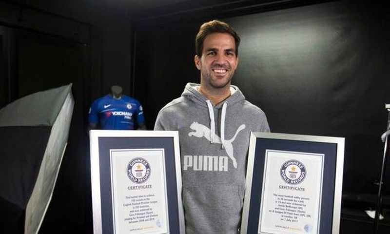 Fabregas enters into Guinness Book of World Records as the fastest player to register 100 PL assists