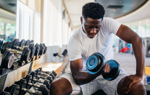 Bicep curls can be performed in various different ways, including seated.twinsterphoto