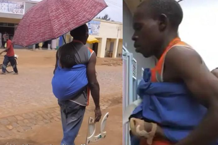 Single father washes people’s clothes for survival with daughter strapped on his back