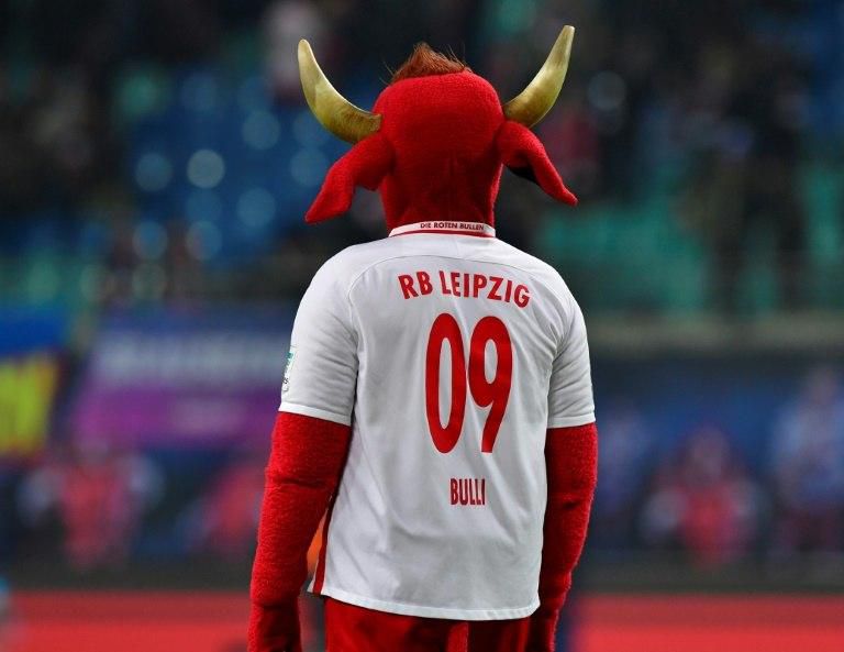 Leipzig's mascot is a man in a red bull costume