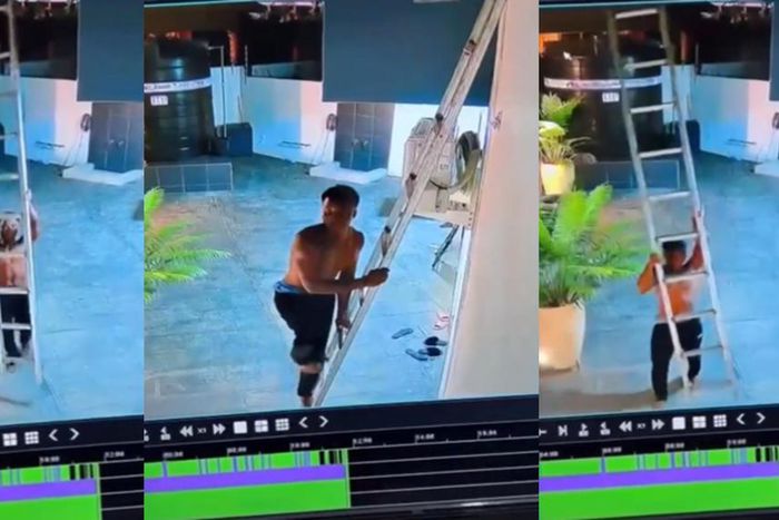 Bare-chested solo robber enters victim's residence in Spintex using ladder