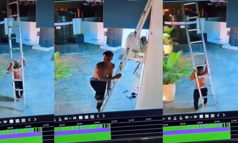 Bare-chested solo robber enters victim's residence in Spintex using ladder
