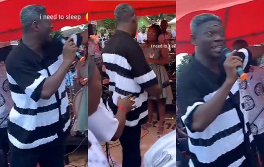 Agya Koo angrily drops mic during funeral performance over 'Mahama' chants