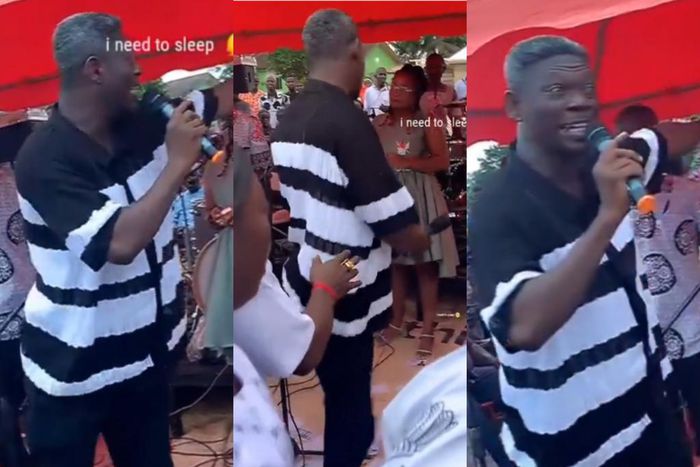 Agya Koo angrily drops mic during funeral performance over 'Mahama' chants