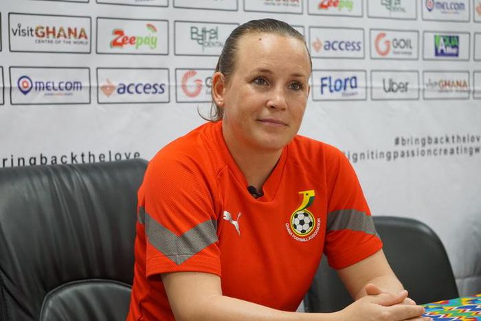 Black Queens boss Nora Hauptle at press conferene (Photo by Rahel Osterwalder)