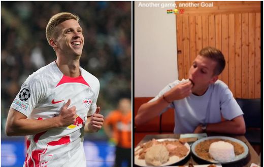 After endorsing Ghana jollof, RB Leipzig’s Dani Olmo tries fufu and plantain (Video)