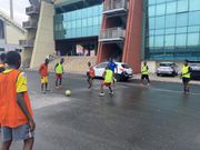 Players of Ayawaso CP Football Club train at Accra Sports Stadium