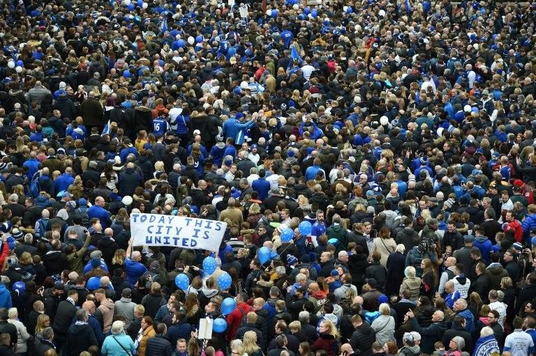 Thousands took part in the "5000-1" or "Vichai March" march towards Leicester's King Power Stadium