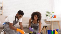 Couple doing house chores together