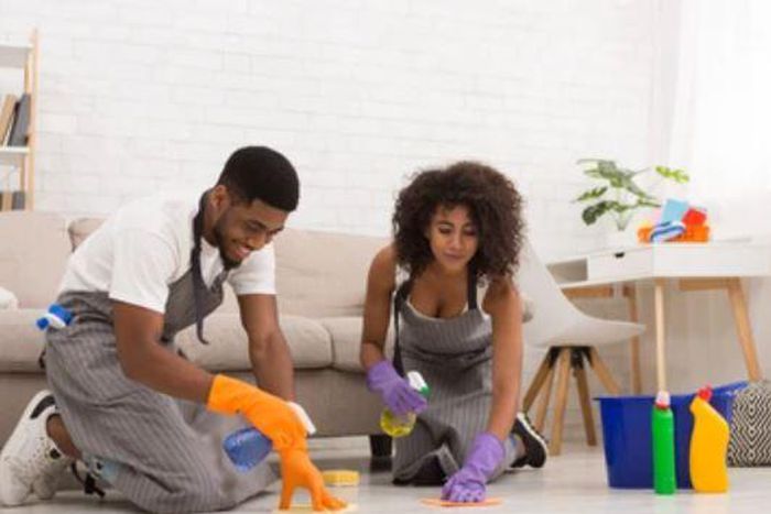 Couple doing house chores together