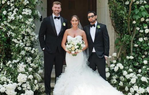 Eminem (right) with Hailie Jade (middle) and her husband, Evan McClintock (left) [Erika Christine Photography]