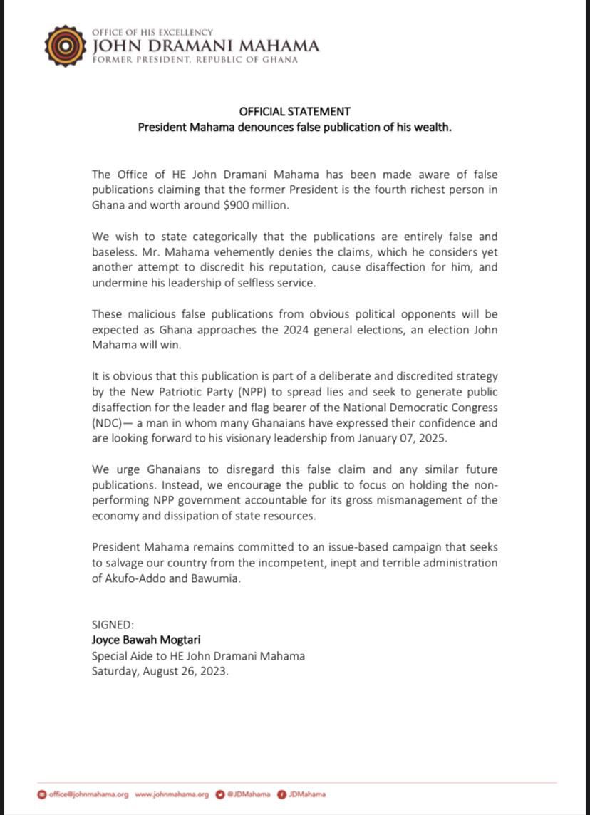 Office of Ex Prez, Mahama
