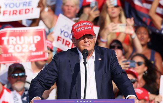 Former President Donald Trump moments before he's rushed off the stage at a rally in Butler, Pennsylvania.Brendan McDermid/Reuters