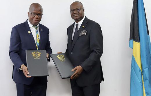 (L-R) H.E. Andrew Wilson, Ambassador of The Commonwealth of The Bahamas to the Republic of Ghana with Honourable Kwaku Ampratwum-Sarpong, M.P., Deputy Minister for Foreign Affairs and Regional Integration