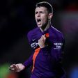 Manchester City's English midfielder Phil Foden celebrates scoring against Oxford
