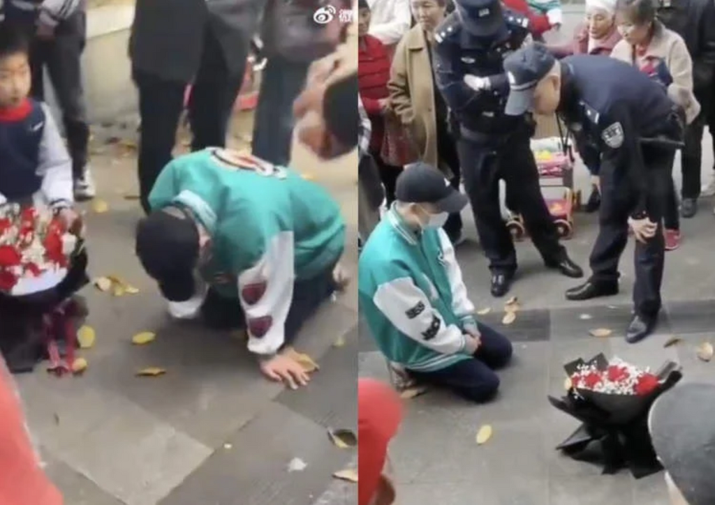 Heartbroken man kneels in front of ex-girlfriend’s office for 21 hours to beg for reunion