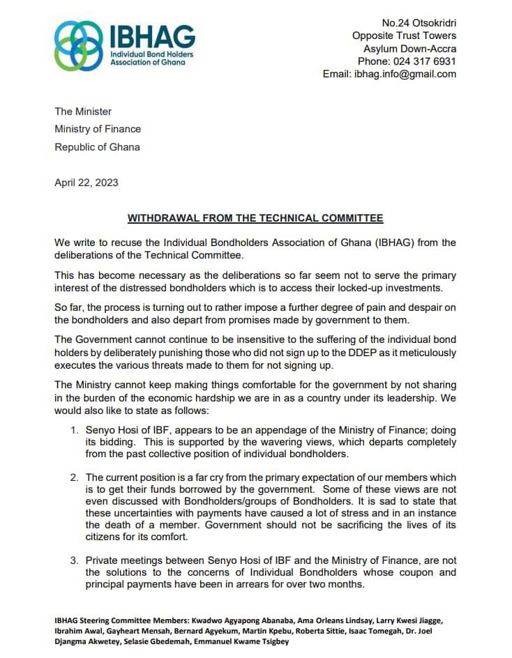 Individual Bondholders Association of Ghana (IBHAG) statement
