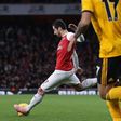 Arsenal midfielder Henrikh Mkhitaryan pictured scoring their late equaliser in a 1-1 draw at home to Wolves on Sunday