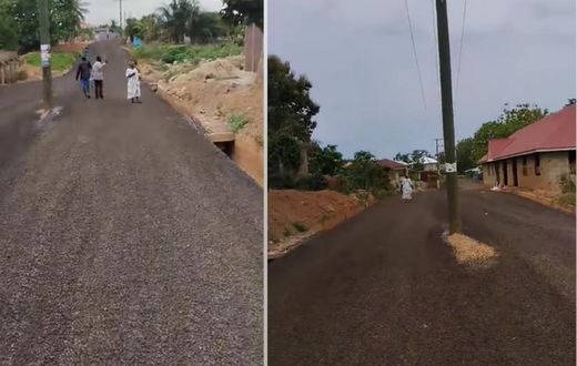 Newly constructed Ghanaian road with electric pole in the middle sparks concern