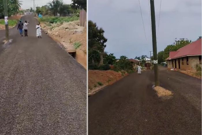 Newly constructed Ghanaian road with electric pole in the middle sparks concern
