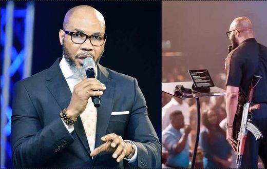  Pastor Uche Aigbe apologises for mounting pulpit with AK47 (Gistreel)