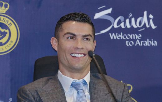 Ronaldo at his unveiling press conference for Al-Nassr