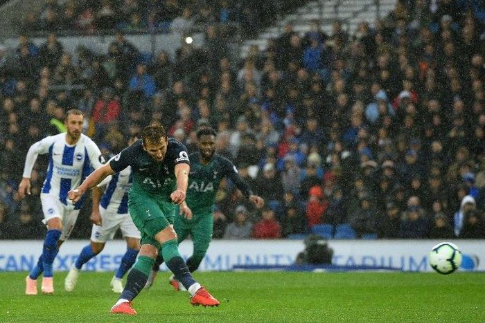 Tottenham Hotspur striker Harry Kane opens the scoring against Brighton from the penalty spot