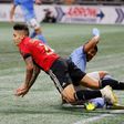 Atlanta United's Franco Escobar wins a penalty in his team's 3-1 victory over New York City FC in the Major League Soccer playoffs on Sunday