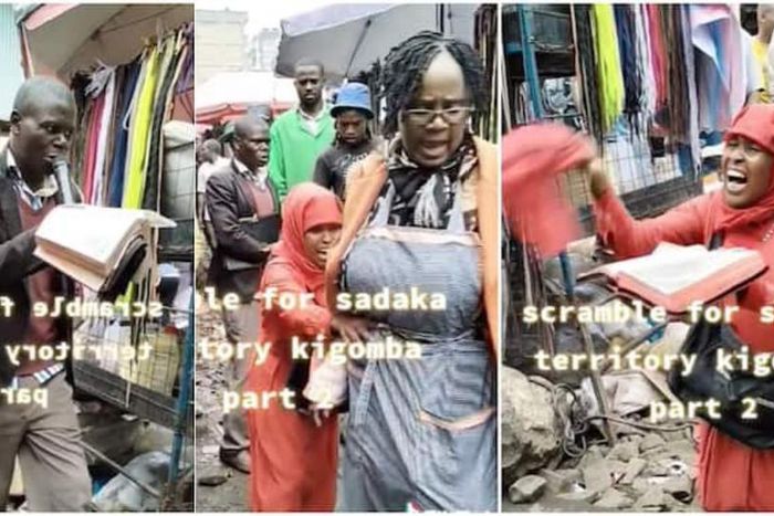 Drama in market as female preacher and male preacher fight over territory