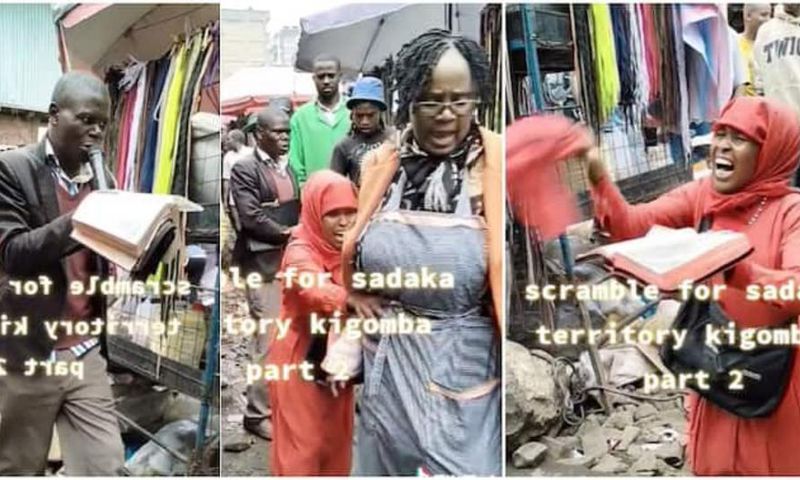 Drama in market as female preacher and male preacher fight over territory