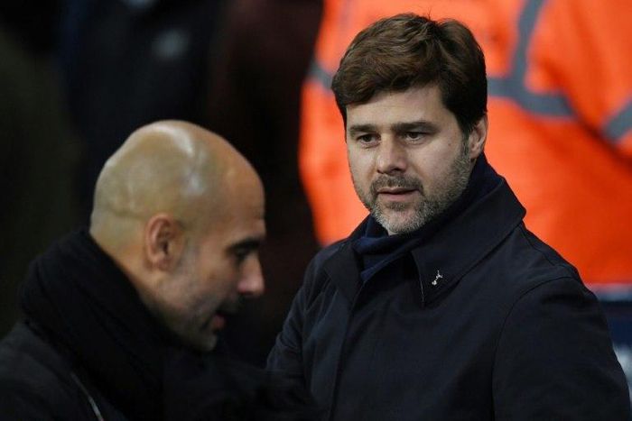 Manchester City manager Pep Guardiola (left) is full of admiration for the work done by Tottenham boss Mauricio Pochettino (right)