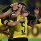Easy does it: Dortmund defender Achraf Hakimi and his teammates celebrate