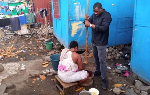 John Dumelo pounds fufu on door-to-door campaign