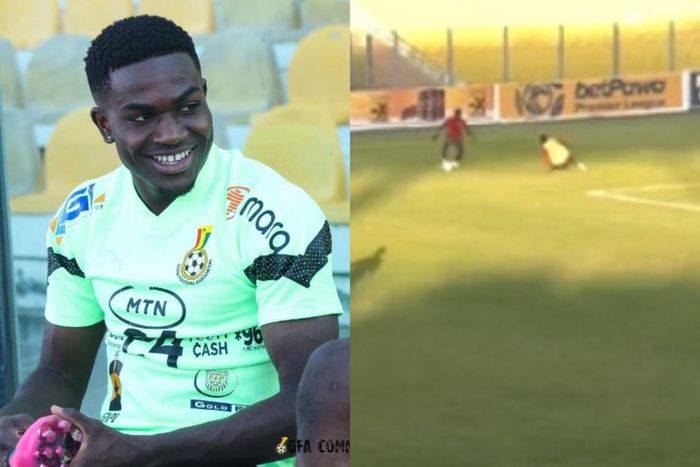Video: Ernest Nuamah trends after bamboozling Denis Odoi in Black Stars training