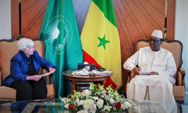 Senegal's President Macky Sall and US Treasury Secretary Janet Yellen