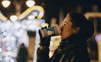 girl drinking Christmas drink