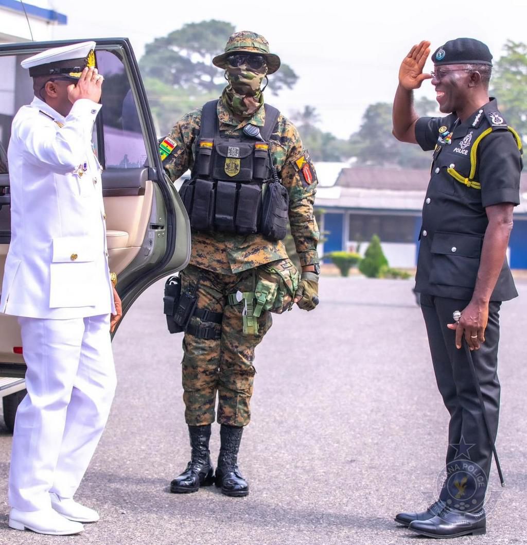 Ghana Police Service and other security agencies honour outgoing Chief of Defence Staff, Vice Admiral Seth Amoama, with a guard of honour