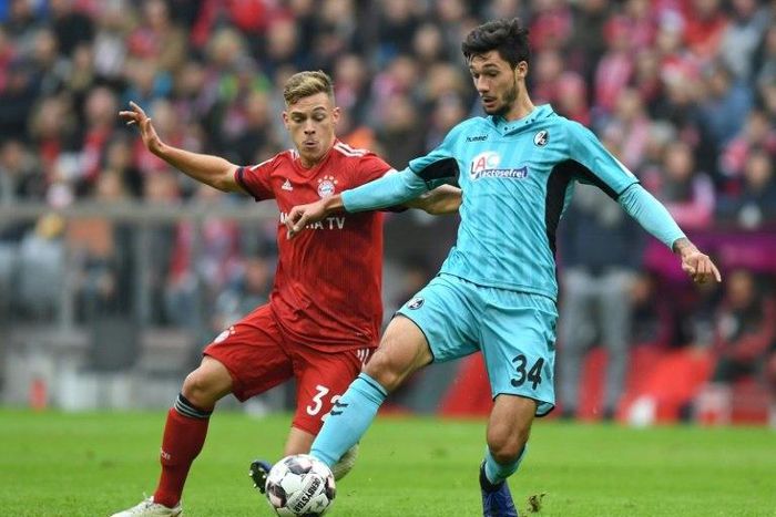 Joshua Kimmich (L) struggled in the central midfield role in Saturday's 1-1 draw against Freiburg as Bayern Munich look to replace their playmaker Thiago Alcantara, who is sidelined by an ankle injury.