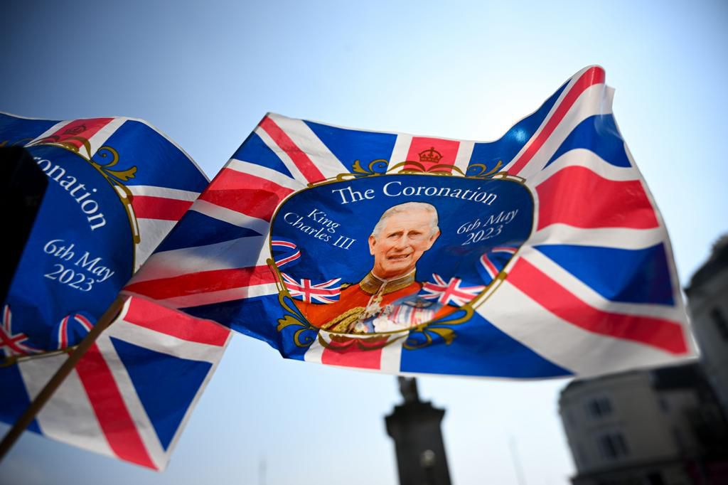A flag for King Charles III's coronation.Finnbarr Webster/Getty Images