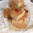 Banana cake with granola and almond topping.