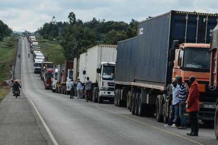 Trucks waiting clearance to enter Uganda from Malaba, at the border with Kenya. PHOTO | FILE