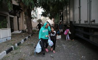 Palestinian citizens are displaced from their homes as a result of Israeli air strikes on October 9, 2023, in Gaza City, Gaza.Ahmad Hasaballah/Getty Images