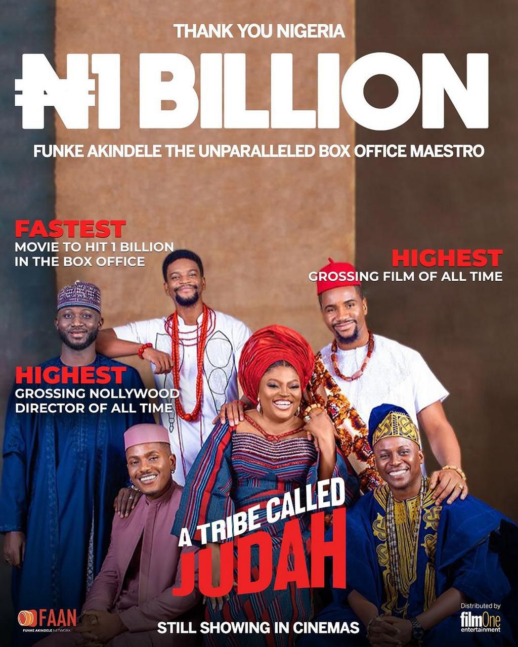 On the topic of successes, Funke Akindele's recent movie 'A Tribe Called Judah' has ammassed over ₦1 billion from the box office