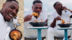 Kofi Gaps takes fufu in asanke with champagne to Dutch beach to mark birthday