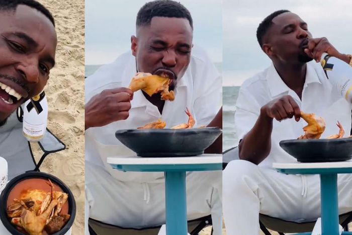 Kofi Gaps takes fufu in asanke with champagne to Dutch beach to mark birthday