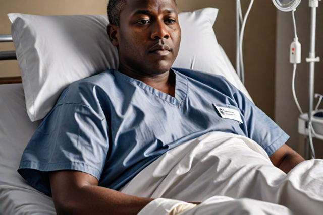 An AI-generated image of a man lying in a hospital bed (Hotpot.ai)