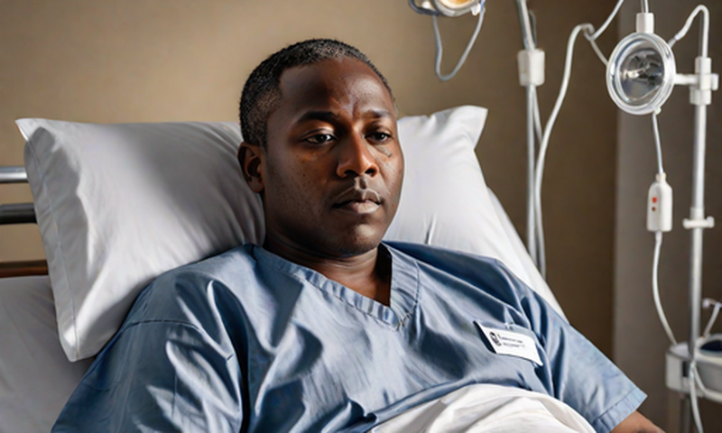 An AI-generated image of a man lying in a hospital bed (Hotpot.ai)