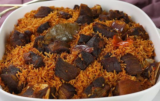 Goat meat jollof rice