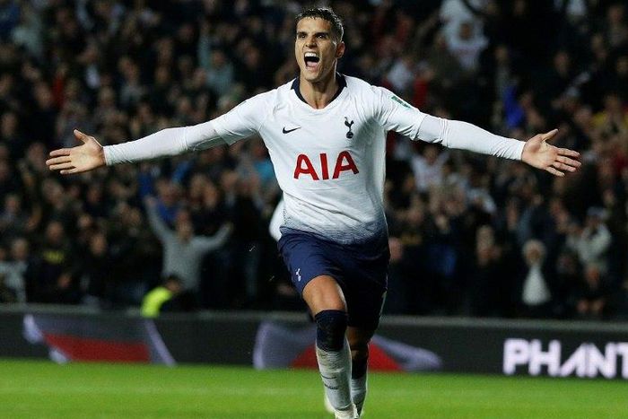 Tottenham's Erik Lamela celebrates scoring against Watford